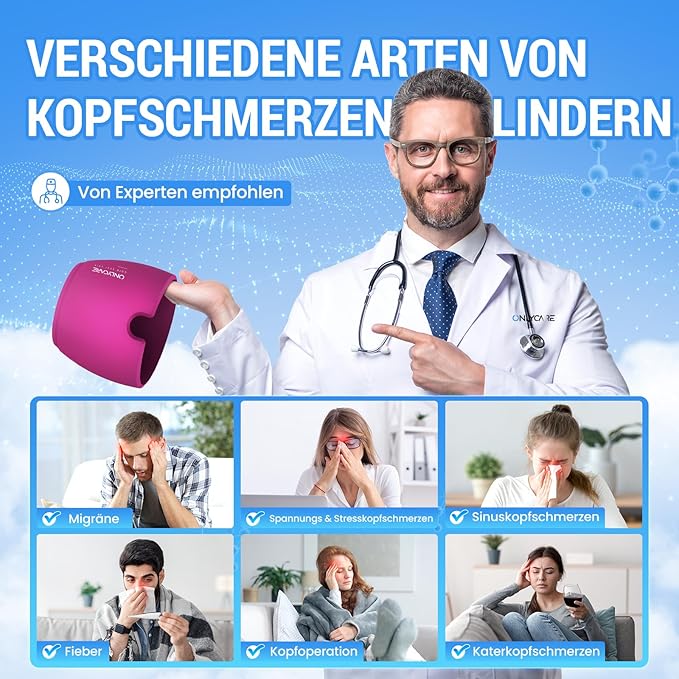 ONLYCARE Migraine Relief Cap, Upgraded Odorless Migraine Ice Head Wrap, Headache Relief Hat for Migraine, Hot Pink-StrideForce Fitness