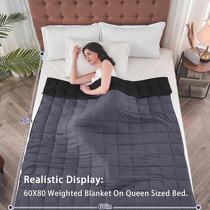 yescool Weighted Blanket for Adults (20 lbs, 60" x 80",Grey& Black) Cooling Heavy Blanket for Sleeping Perfect for 190-210 lbs, Queen Size Breathable Blanket with Premium Glass Bead, Machine Washable-StrideForce Fitness
