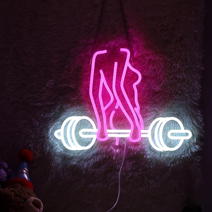 Neon Woman Barbell Neon Sign Dumbbell Lady Neon Light Barbell Light Sign Dimmable Weightlifting LED Neon Light for Home Gym Decor Bar Pub Lifting Wall Room Decor Man Cave Game Room 16.5"×12.4"-StrideForce Fitness