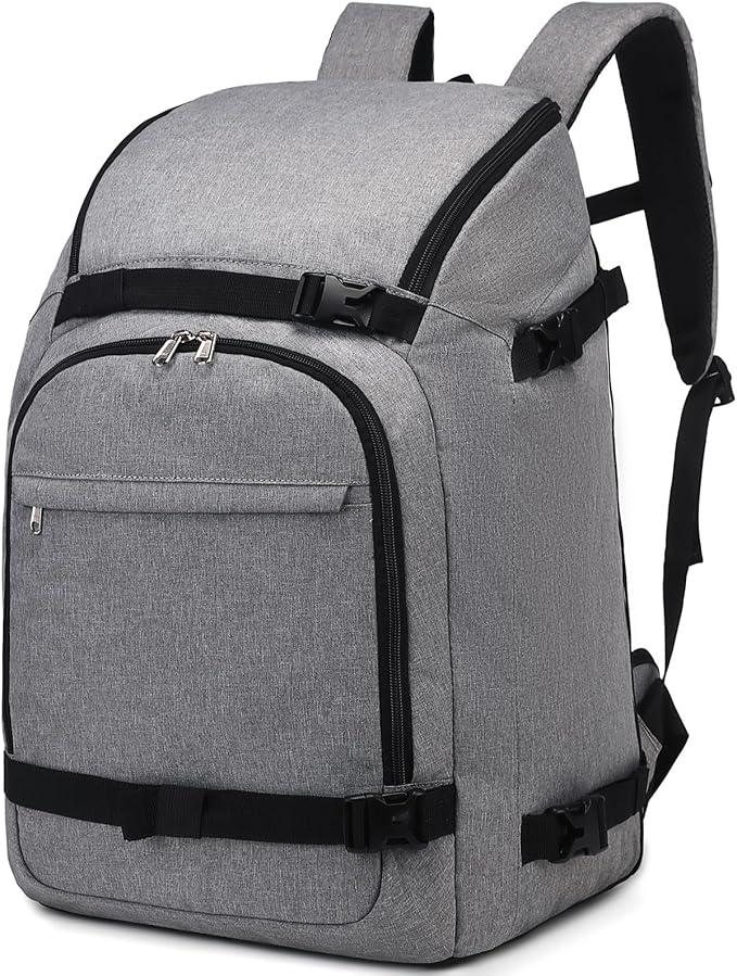 JIANYA Ski Boot Bag, 50L Waterproof Travel Backpack for Snowboard, Ski Helmet, Goggles, Gloves & Accessories, Gray-StrideForce Fitness
