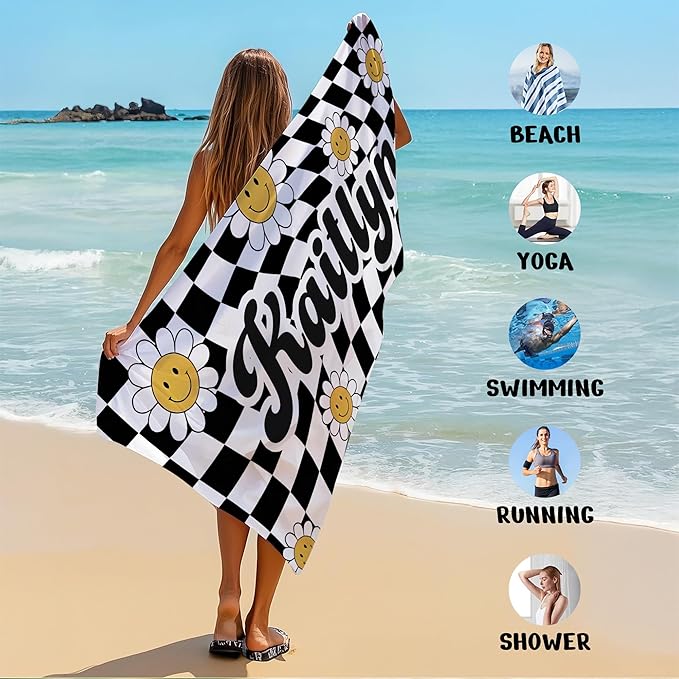 JML Personalized Beach Towel with Name, Custom Flower Beach Towel, Customized Microfiber Pool Towel, Quick Dry & Absorbent Swim Towel for Adult,Mother's Day, Birthday, Summer Holiday,Vacation-StrideForce Fitness