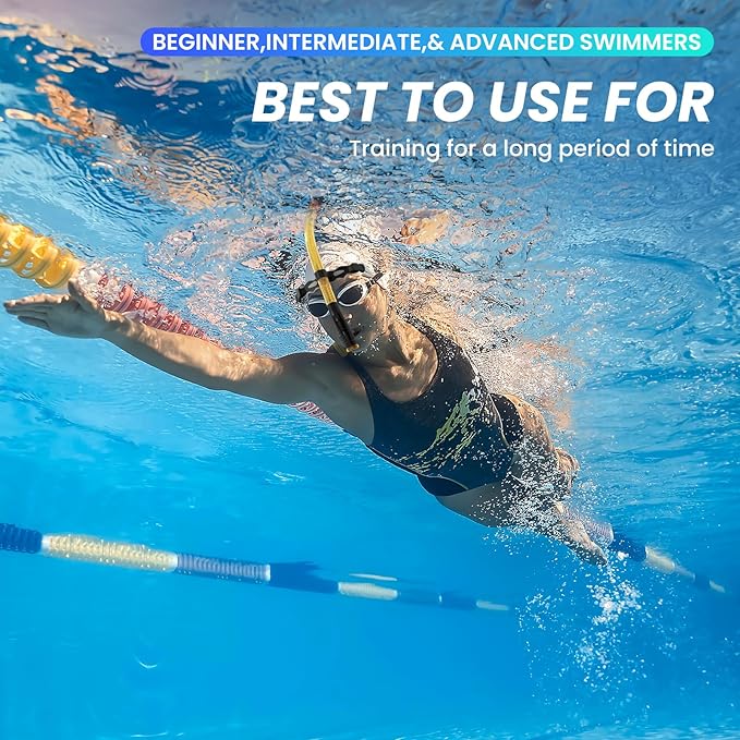 Swimmer's Snorkel for Lap Swimming, Adult Snorkeling Gear Swim Training, Center-Mount Silicone Mouthpiece One-Way Purge Valve in Pool and Open Water-StrideForce Fitness