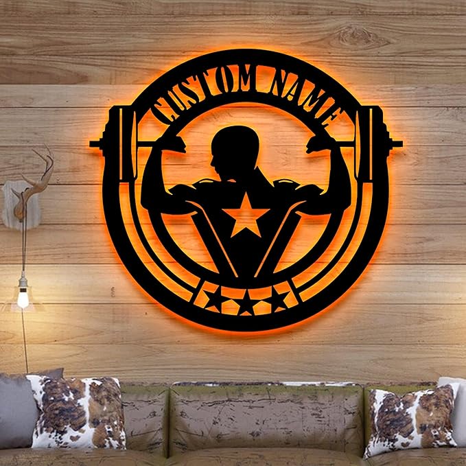 Personalized Gym Metal Sign With LED Light, Custom Gym Wall Art, Gymer Gift, Wall Decor for Home, Birthday & Xmas-StrideForce Fitness