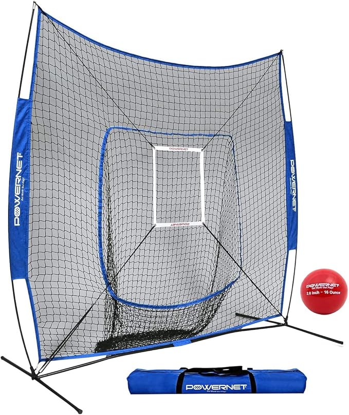 PowerNet Baseball Softball Practice Net 7x7 with Baseball Accessories for Practice Pitching, Batting & Fielding, Ball Caddy, Weighted Baseballs, Tee-StrideForce Fitness