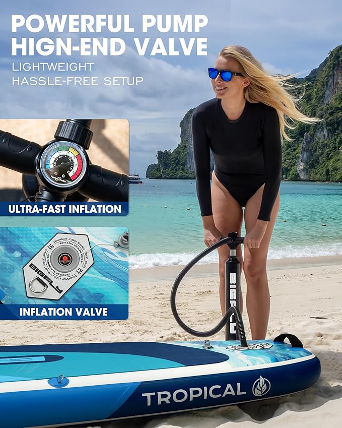 Bigfly Inflatable Stand Up Paddle Board 11’*34”*6”, Blow Up Paddle Board for Adults,with Detachable Fins, Pump, Floating Paddle, Safety Leash,Backpack-StrideForce Fitness