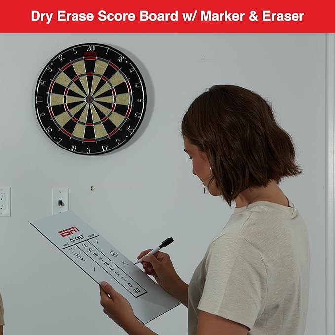 ESPN Dart Board Includes 6 Steel Tip Darts, Bristle Dartboard with Radial Spider Wire and Staple Free Bullseye, Ideal Party Games for Adults-StrideForce Fitness