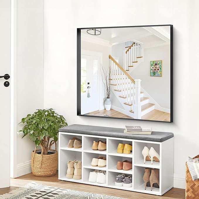 Black Bathroom Mirror, 42x42 Inch Rectangular Framed Mirror, Large Wall Mounted Bathroom Vanity Mirror Over Sink for Bedroom,Restroom, Living Room, Hangs Vertically or Horizontally-StrideForce Fitness