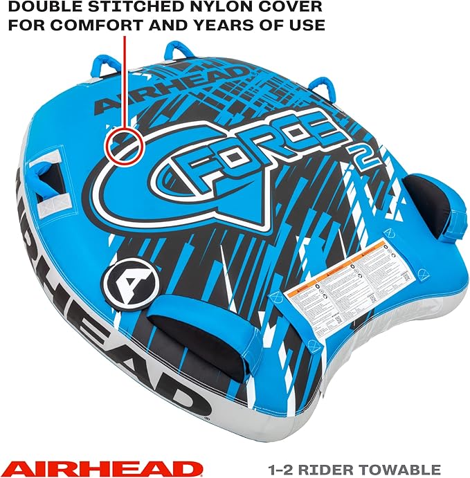 Airhead G-Force Inflatable Towable Tube | 2-4 Rider Models | Dual Tow Points | Full Nylon Cover | Kwik-Connect | Patented Speed Valve | Boat Tubes and Towables-StrideForce Fitness