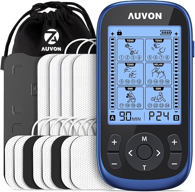 AUVON 3-in-1 TENS Unit Muscle Stimulator, EMS Massage Machine with 40 Intensities for Gradual Shoulder, Sciatica, Back Pain Relief, 24 Modes Rechargeable Electronic Pulse Massager with 12 TENS Pads-StrideForce Fitness