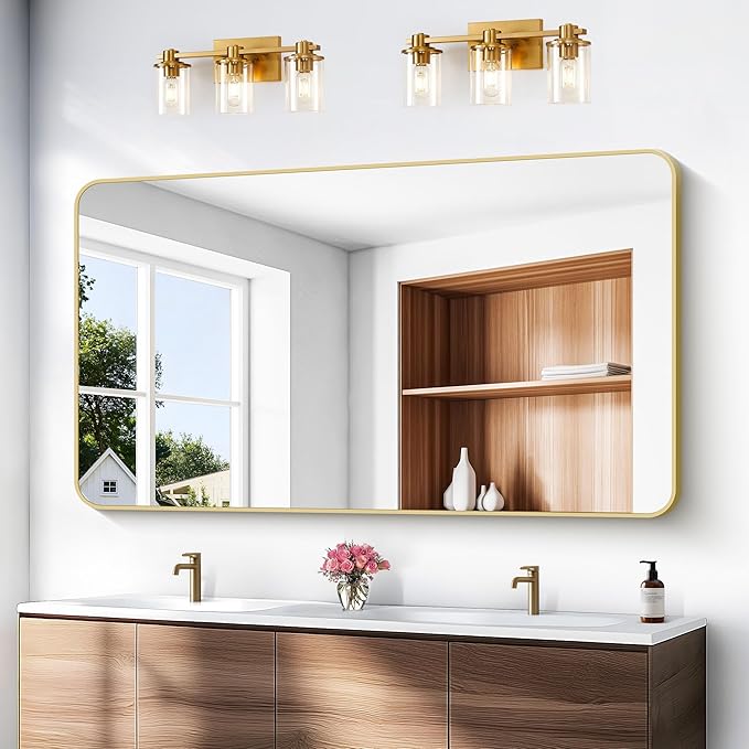 Gold Bathroom Mirror,60x36 inch Wall Mirror for Bathroom Wall Mounted,Round Rectangle Mirror for Bathroom Over Sink,Modern Frame for Home Decor Living Room,Bedroom Entryway,Horizontal/Vertical-StrideForce Fitness