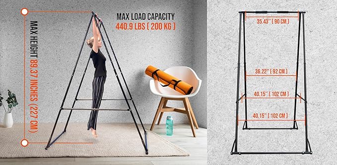 KHANH TRINH Foldable Pull Up Bar Stable Gymnastics Equipment Portable Aerial Yoga Stand Durable Frame For Hammock Chair, Therapy Sensory Swing. Adjustable Back Stretcher For Lower Back Pain Relief-StrideForce Fitness