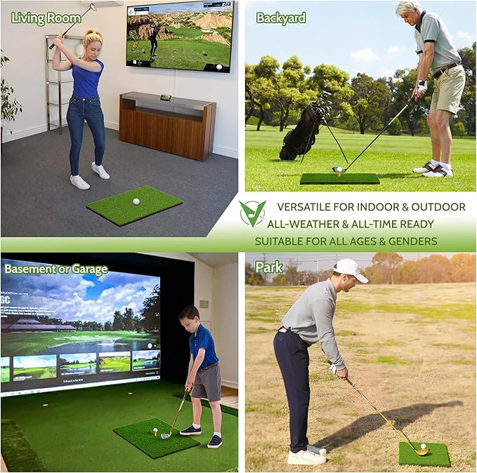 Upgrade Multi-Function Golf Hitting Mat – MyVoice 5x4ft Thickened Mat with Interchangeable Turf, Durable Non-Slip Base for Indoor & Outdoor Practice, Ideal for Golfers of All Levels-StrideForce Fitness
