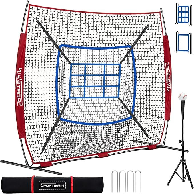 7x7 FT Baseball Net for Batting Pitching Hitting, with Strike Zone, Softball Net for Batting and Pitching, Baseball Practice Training Equipment for Kids Adult Youth-StrideForce Fitness