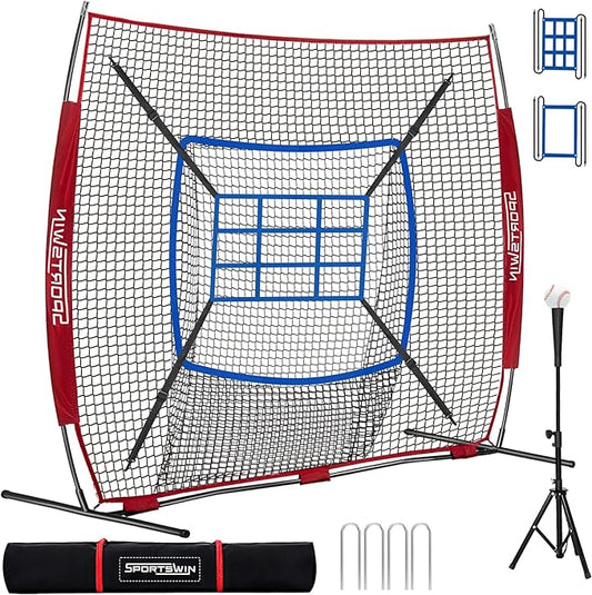 7x7 FT Baseball Net for Batting Pitching Hitting, with Strike Zone, Softball Net for Batting and Pitching, Baseball Practice Training Equipment for Kids Adult Youth-StrideForce Fitness
