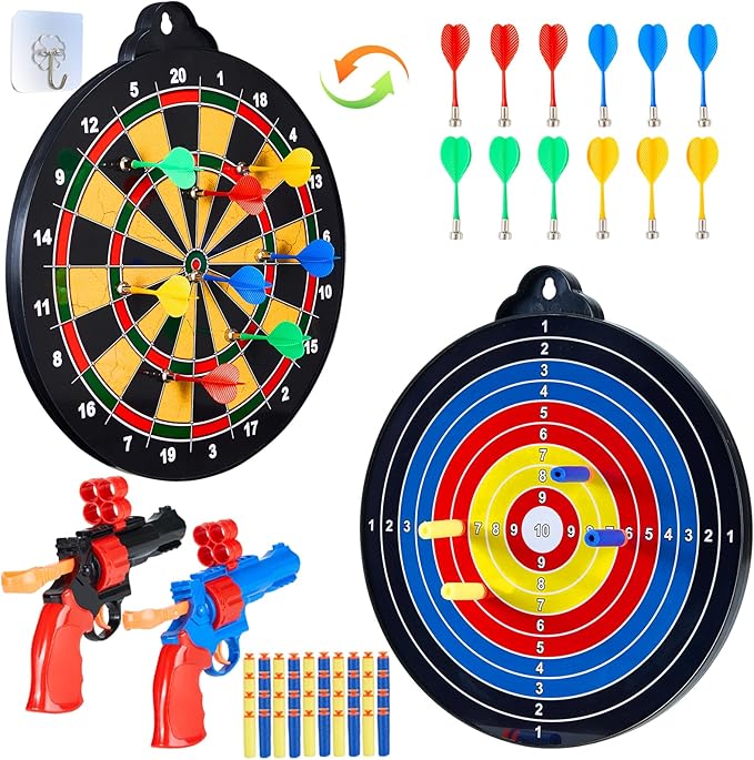 Magnetic Dart Board - 12Magnetic Darts+12Sticky Balls Or 2 Toy Gun+40 Foam Dart,Fun for Family Game and Party with Friends, Christmas Birthday Gifts Toys for 3-12 Year Old Boys-StrideForce Fitness