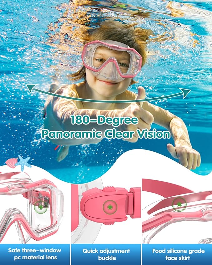 W WSTOO Kids Swim Goggles with Nose Cover,Snorkel Diving Swimming Mask for Youth 5-15,HD 3-Window Wide Vision Anti-Shattered Lens Anti-Fog&Leak-StrideForce Fitness