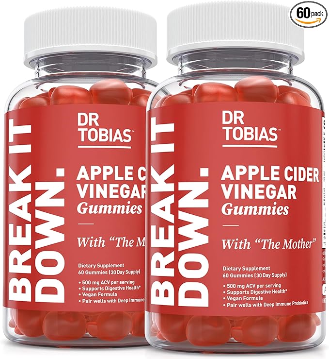 Dr. Tobias Apple Cider Vinegar Gummies, Includes 500 mg Apple Cider Vinegar with Mother, Folate, B12 & Iodine, Supports Gut Health, Cleanse & Detox, Vegan, Gluten-Free, 120 Gummies-StrideForce Fitness