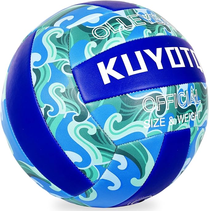 KUYOTQ Official Size 5 in&Outdoor Beach Volleyball,3MM Thickened Surface Soft Leather Youth Womens Mens Volleyball for Game Gym Training(Deflated) (Blue-Wave)-StrideForce Fitness