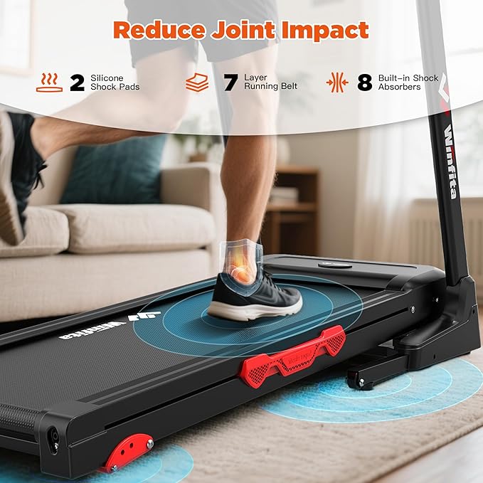 Treadmill with Incline, 300 LBS Capacity, 8 MPH or 10 MPH Speed, Bluetooth, App, Pause Function, Folding Treadmills for Home with 64 Programs, 17'' or 18'' Wide Belt, Heart Rate, BMI Detector-StrideForce Fitness