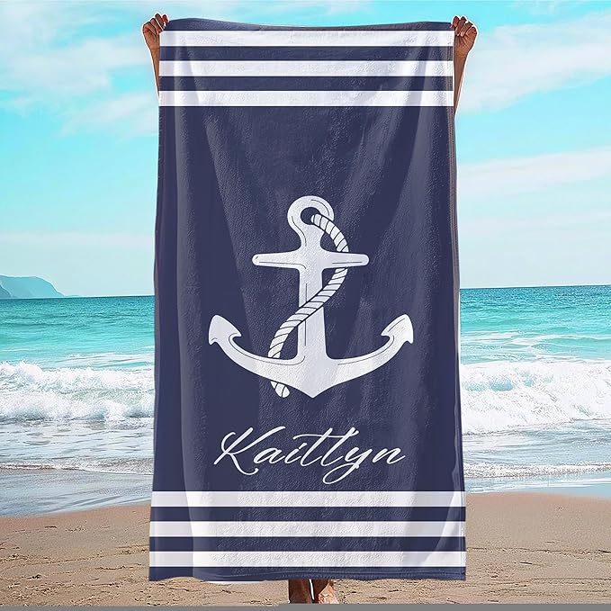 JML Personalized Beach Towel with Name, Custom Anchor Beach Towel, Customized Microfiber Pool Towel, Quick Dry & Absorbent Swim Towel for Adult,Anniversary, Birthday, Summer Holiday,Vacation-StrideForce Fitness