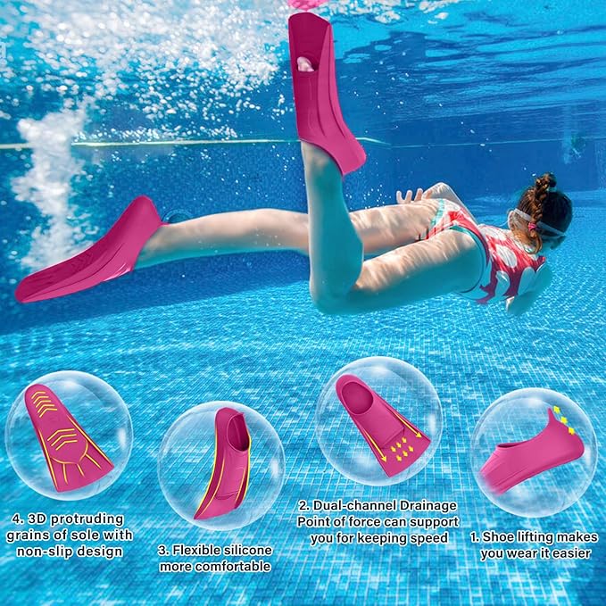 Gintenco Swim Fins, Kids Swim Training Fins for Lap Swimming, Travel Size Flippers with Mesh Bag, Silicone Swimming Fins for Kids Teens Adults Women Men-StrideForce Fitness