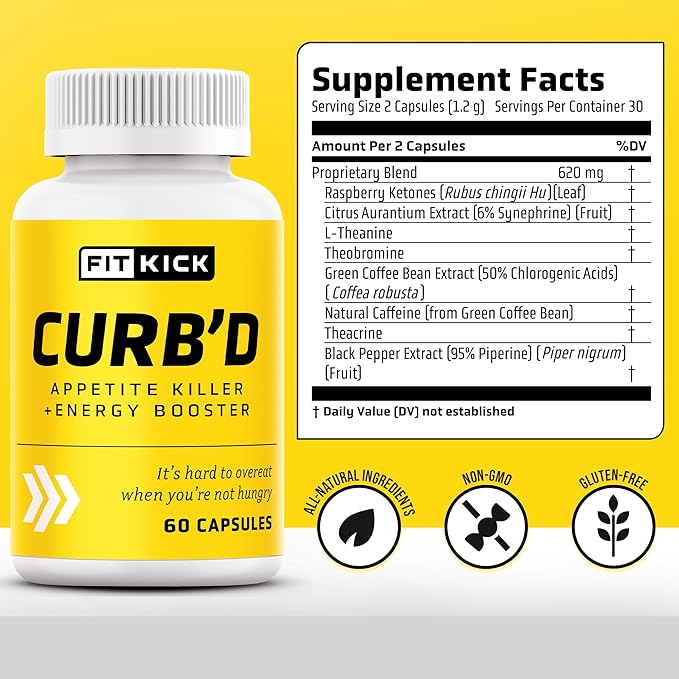 FITKICK CURB'D Capsules, Non-Prescription Over-Eating Control, Energy & Healthy Eating Support - 60 Count-StrideForce Fitness