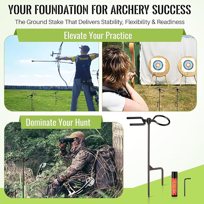 High Performance Portable Archer's Ground Bow Stake with Bowstring Wax, Durable and Versatile, Includes 360° Rotating Fork and Arrow Ring-StrideForce Fitness