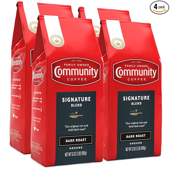 Community Coffee Signature Blend, 128 Ounces Ground Coffee, Dark Roast, 32 Ounce Bag (Pack of 4)-StrideForce Fitness