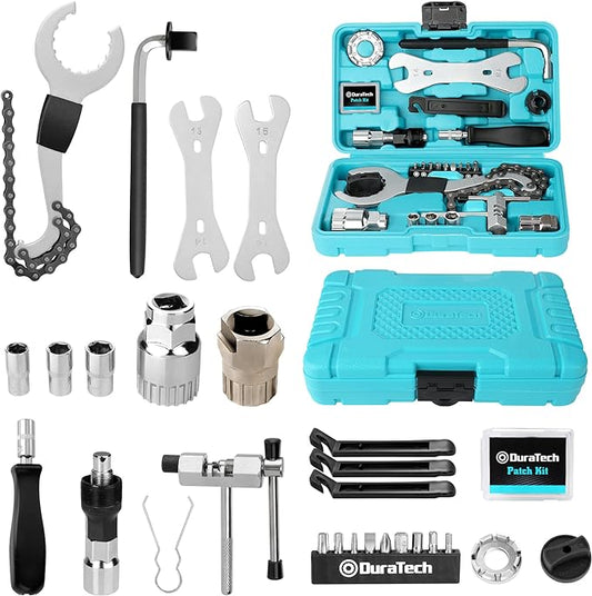 DURATECH 31 Pieces Bicycle Tool Kit, Complete Bike Repair Kit with Storage Box, Mountain Bike Repair Tools, for Mountain, Road, and Park Bicycle with Chain Riveter, Tire Levers, Crank Puller-StrideForce Fitness