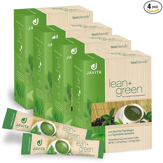 Lean + Green, Premium, 100% Japanese Green Tea, Garcinia Cambogia (as Super Citrimax) & Gymnema Sylvestre, for Weight Management, Appetite Control 24 ct - 4 Boxes, Javita-StrideForce Fitness
