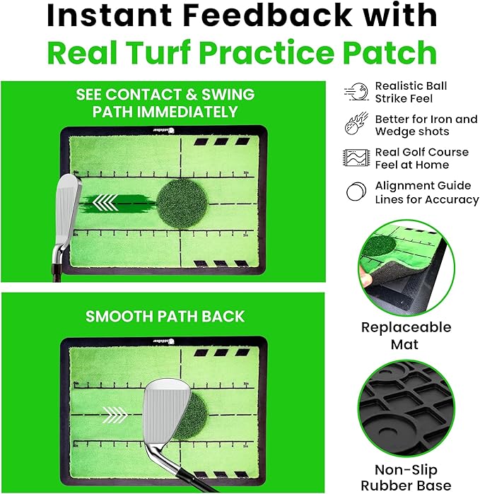 5-in-1 Golf Hitting Mat Set - Golf Training Aid with Path Feedback mat with Turf Patch, Replaceable mat, Impact Tape, Swing Arm Band & Carry Bag - Indoor & Outdoor Golf Mat for Practice-StrideForce Fitness
