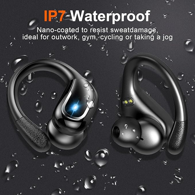 Ltinist Wireless Earbud, Bluetooth 5.3 Headphones Pure Bass Sound with Earhooks, 75H Battery Over Ear Headphones with Dual-LED Display, IP7 Waterproof Earphones Built-in Microphone for Running Sports-StrideForce Fitness