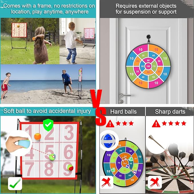 Dart Board for Kids, Kids Dart Board Set with Sticky Balls/Support Frame, Indoor/Sport Outdoor Fun Party Play Game,Easy Set Up and Included Carry Bag-StrideForce Fitness
