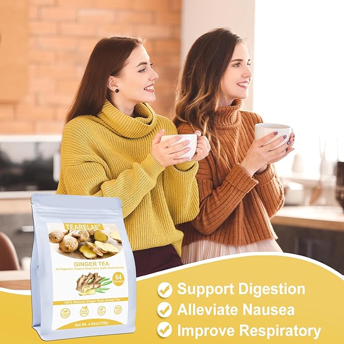 TEARELAE - Ginger Tea Bags, 64 Count - 100% Pure Ginger Root Tea, Soothing & Spicy - Non-GMO - Caffeine-free - Aid Digestion & Support Respiratory-StrideForce Fitness