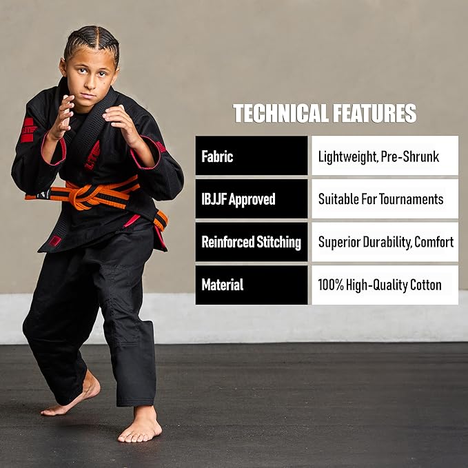 Elite Sports Kids Brazilian Jiu Jitsu Belts Preshurunk Martial Arts Youth BJJ Belts for Girls & Boys with BJJ Ranking Stripes-StrideForce Fitness