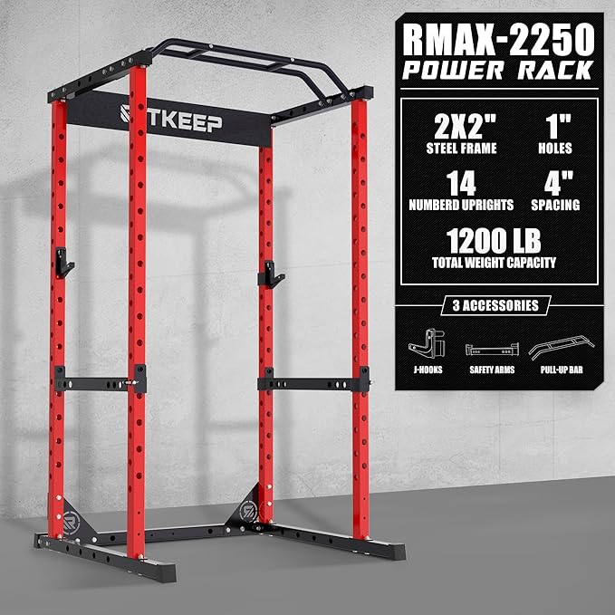 RitKeep Power Rack RMAX 2250 Multi-Function Power Cage for Strength Training - 1200lb Capacity Squat Rack with Multi-Grip Pull-Up Bar, Safety Bars, and J-Hook for Home Gym-StrideForce Fitness