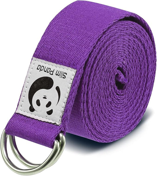 Slim Panda Yoga Strap for Stretching,Cotton Yoga Strap with Adjustable D-Ring Buckle,Non-Elastic Yoga Belt for Pilates,Gym Workouts,Physical Therapy,Improve Flexibility-StrideForce Fitness