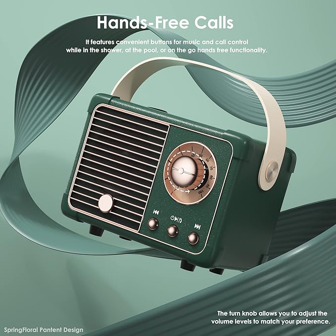 Retro Bluetooth Speaker, Cute Small Bluetooth Speakers Portable Wireless for Indoor Outdoor Vintage Home Office Decor, Perfect for Party Desk Kitchen Hiking Beach Travel Gift Ideas Green-StrideForce Fitness