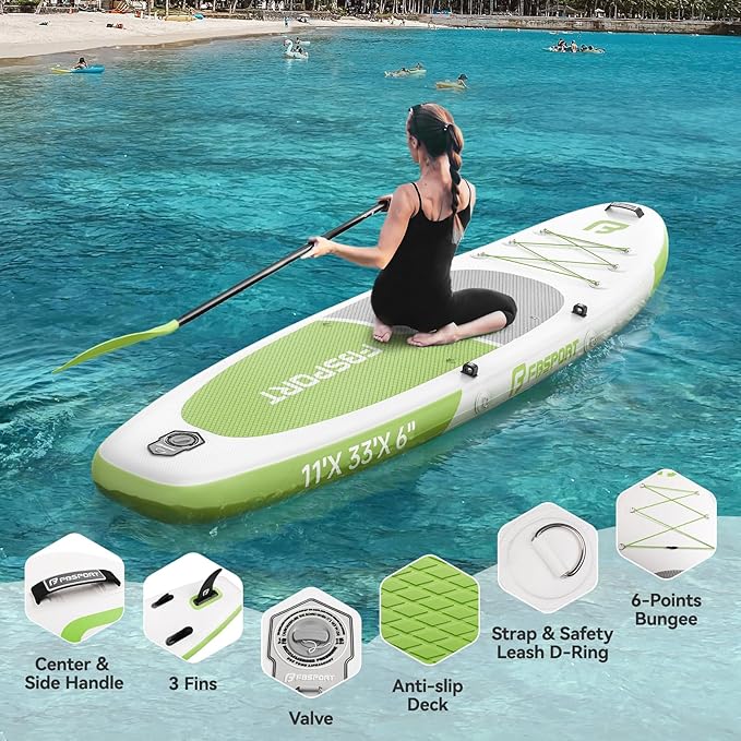 FBSPORT 11FT Premium Inflatable Stand Up Paddle Board with Electric Pump, Yoga Board with SUP Accessories & Carry Bag | Wide Stance, Surf Control, Non-Slip Deck, Leash and Paddle for Youth & Adult-StrideForce Fitness