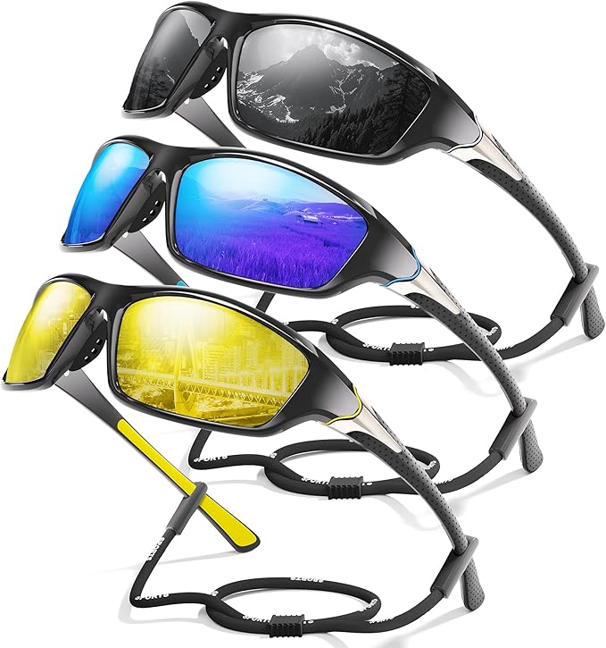 3 Pack Polarized Sports Sunglasses for Men, Mens Sunglasses Wrap Around UV400 Protection for Cycling Fishing Driving-StrideForce Fitness