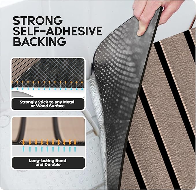 FOCEAN Boat Flooring EVA Foam Boat Decking Faux Teak Marine Flooring Boat Mat Boat Carpet Sheet for Motorboat RV Yacht Kayak Surfboard, 94.5"x 47.2"/35.4"/23.6"/15.7"-StrideForce Fitness
