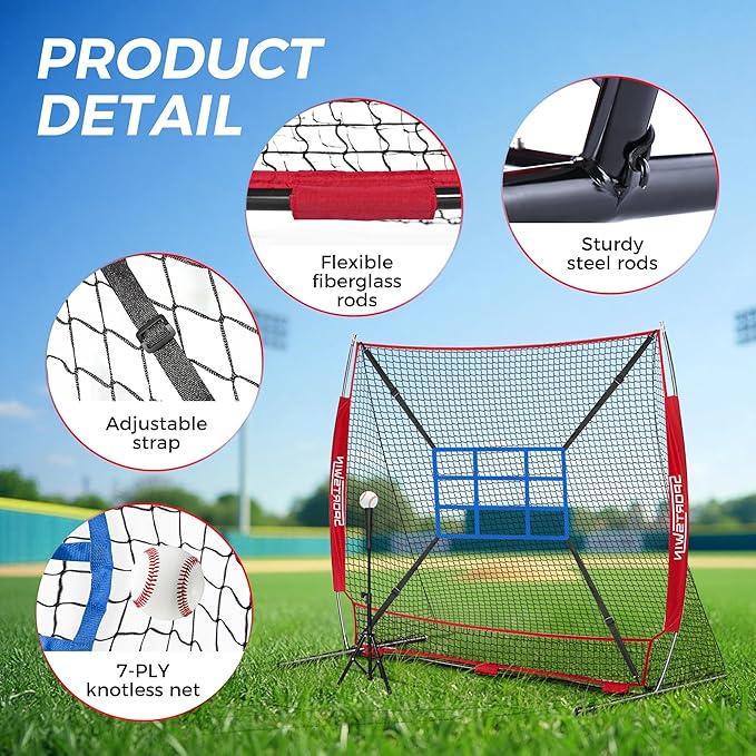 7x7 FT Baseball Net for Batting Pitching Hitting, with Strike Zone, Softball Net for Batting and Pitching, Baseball Practice Training Equipment for Kids Adult Youth-StrideForce Fitness