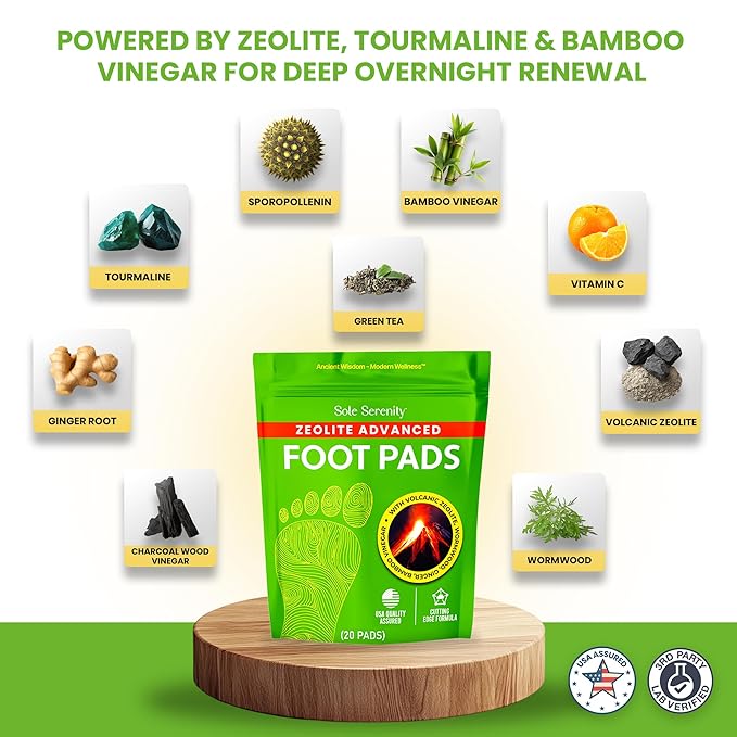 Sole Serenity Foot Pads - Zeolite Mineral, Ginger Root, Wormwood, Bamboo Vinegar, Foot Spa for Achy Feet - 20 Pads-StrideForce Fitness