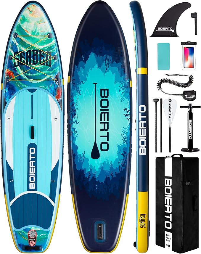 Inflatable Stand Up Paddle Board 10'8“*34"/11'*33" Extra Wide Paddle Boards for Adults, SUP with Premium Accessories & Nylon Backpack, Adjustable Paddle, Hand Pump, Bottom Fin, Leash-StrideForce Fitness