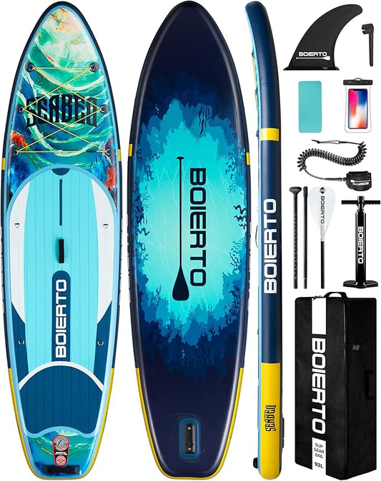 Inflatable Stand Up Paddle Board 10'8“*34"/11'*33" Extra Wide Paddle Boards for Adults, SUP with Premium Accessories & Nylon Backpack, Adjustable Paddle, Hand Pump, Bottom Fin, Leash-StrideForce Fitness