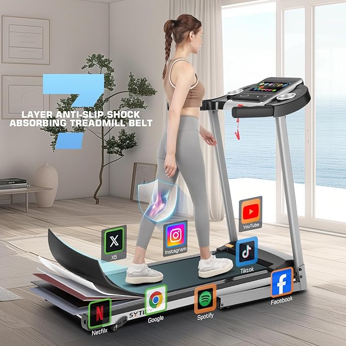 SYTIRY Incline Treadmills for Home with TV Screen and WiFi, 3.25HP Smart Walking Pad Treadmill with Incline, Heavy Duty Foldable Electric Running Machine with 10” Touchscreen, 3D Virtual Sports Scenes-StrideForce Fitness