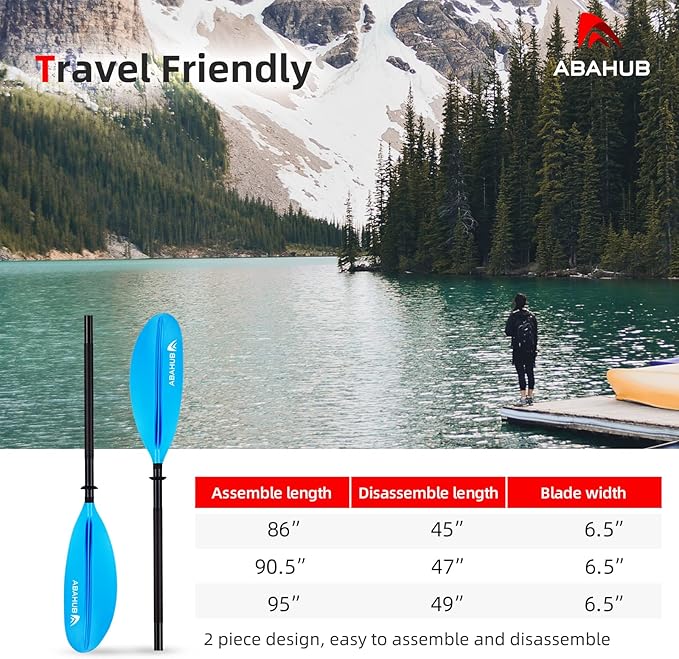 Abahub Kayak Paddle, 90.5 Inches Kayaking Oars for Boating, Canoeing with Free Paddle Leash, Aluminum Alloy Shaft Black/Blue/Green/Orange/Yellow Plastic Blades-StrideForce Fitness