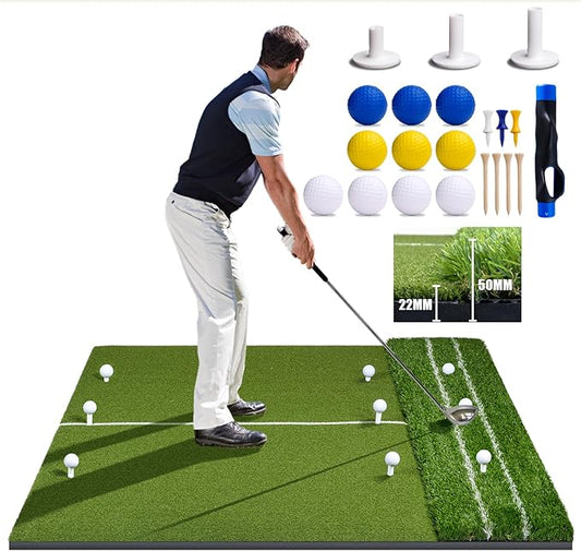 SIOTMERA 23x16IN & 5x4FT Golf Mat, Dual-Turf Golf Hitting Mat with High-Elasticity EVA Anti-Slip Bottom, Anti-Deformation,Reinforced Glue, Ideal for Swing,Chipping Practice,Indoor/Outdoor-StrideForce Fitness