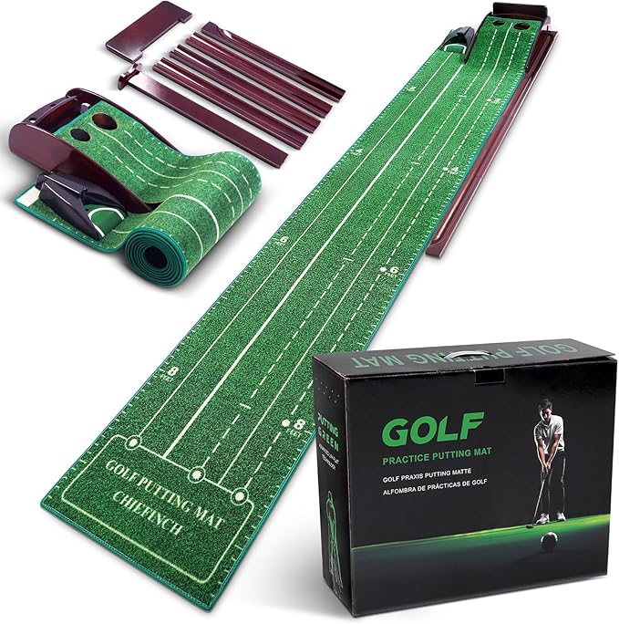 Indoor Putting Mat - Green with 3 Tracks & Auto Ball Return, Mini Golf Game & Practice Equipment, Gift for Golfer Lovers-StrideForce Fitness