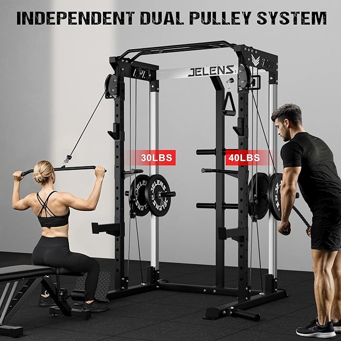 Power Cage, 2000LBS Multi-Function C21 Power Rack with Dual Pulley Cable Crossover System, All-in-One Squat Rack with More Training Attachments-StrideForce Fitness